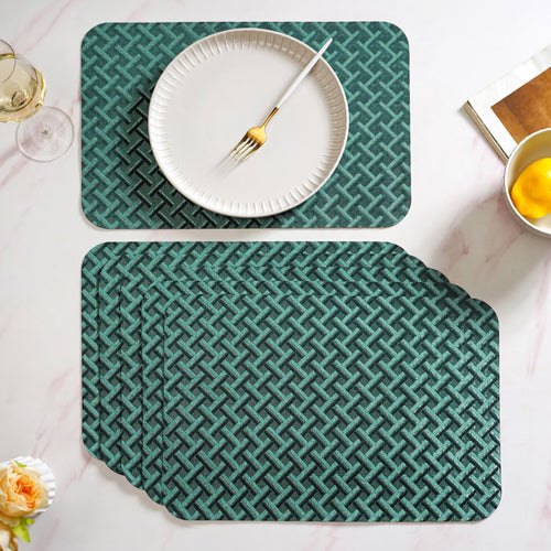 Emerald Green Wicker Pattern Tablemat Set Of 6