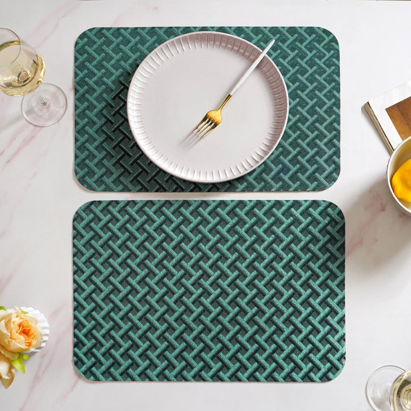 Emerald Green Wicker Pattern Tablemat Set Of 6