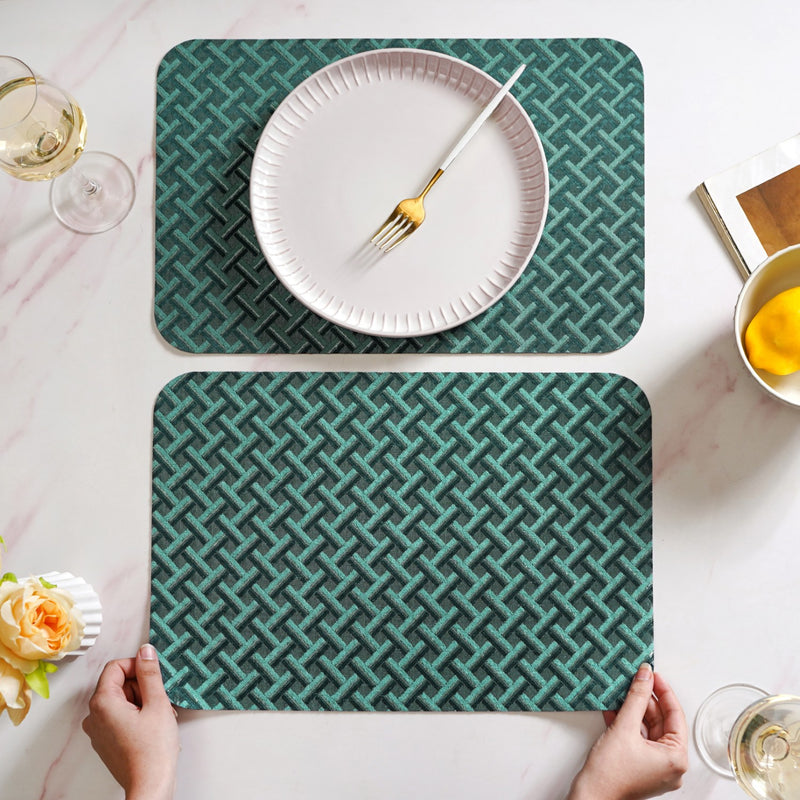 Emerald Green Wicker Pattern Tablemat Set Of 6