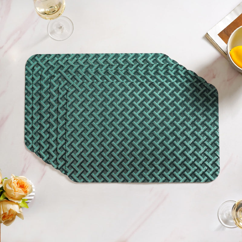 Emerald Green Wicker Pattern Tablemat Set Of 6