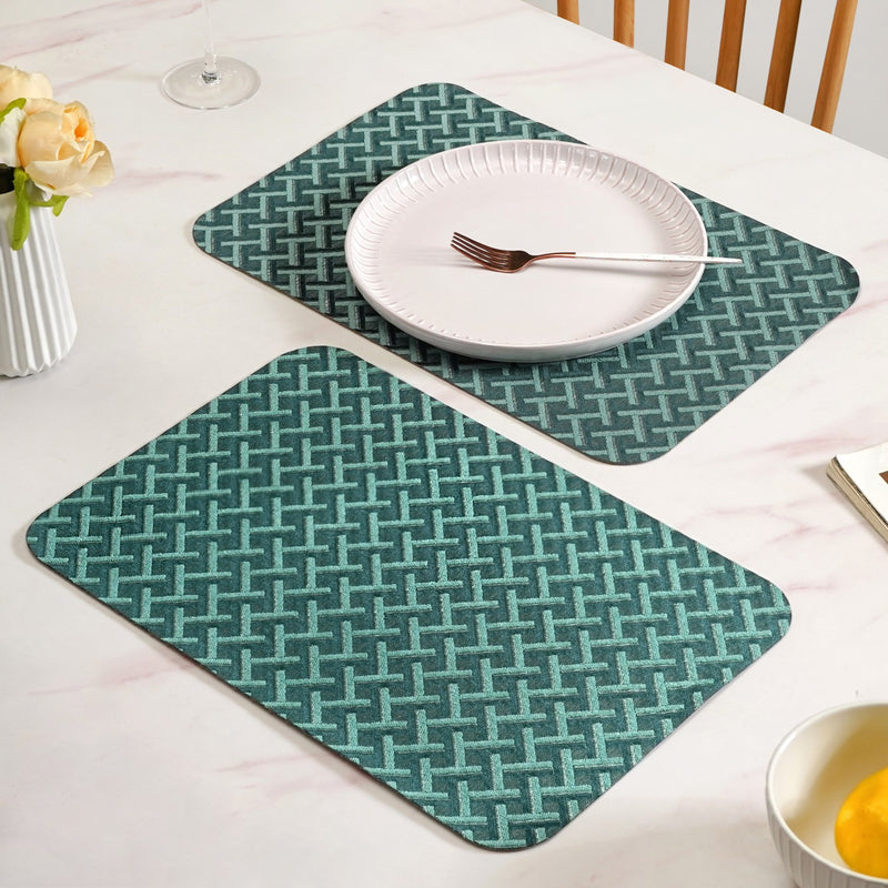 Emerald Green Wicker Pattern Tablemat Set Of 6