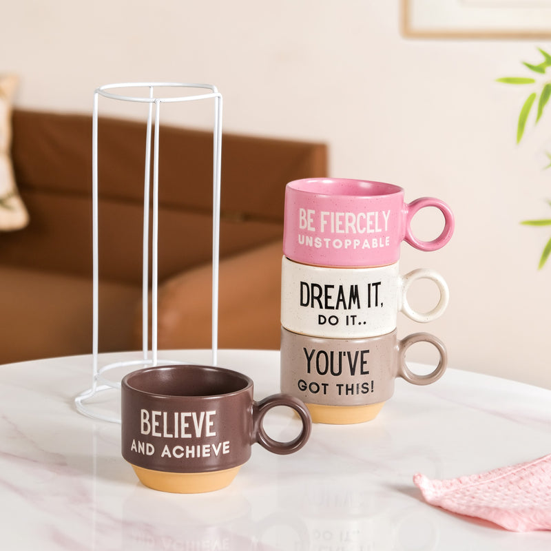 Empowering Quotes Stackable Tea Cup Set Of 4 215ml