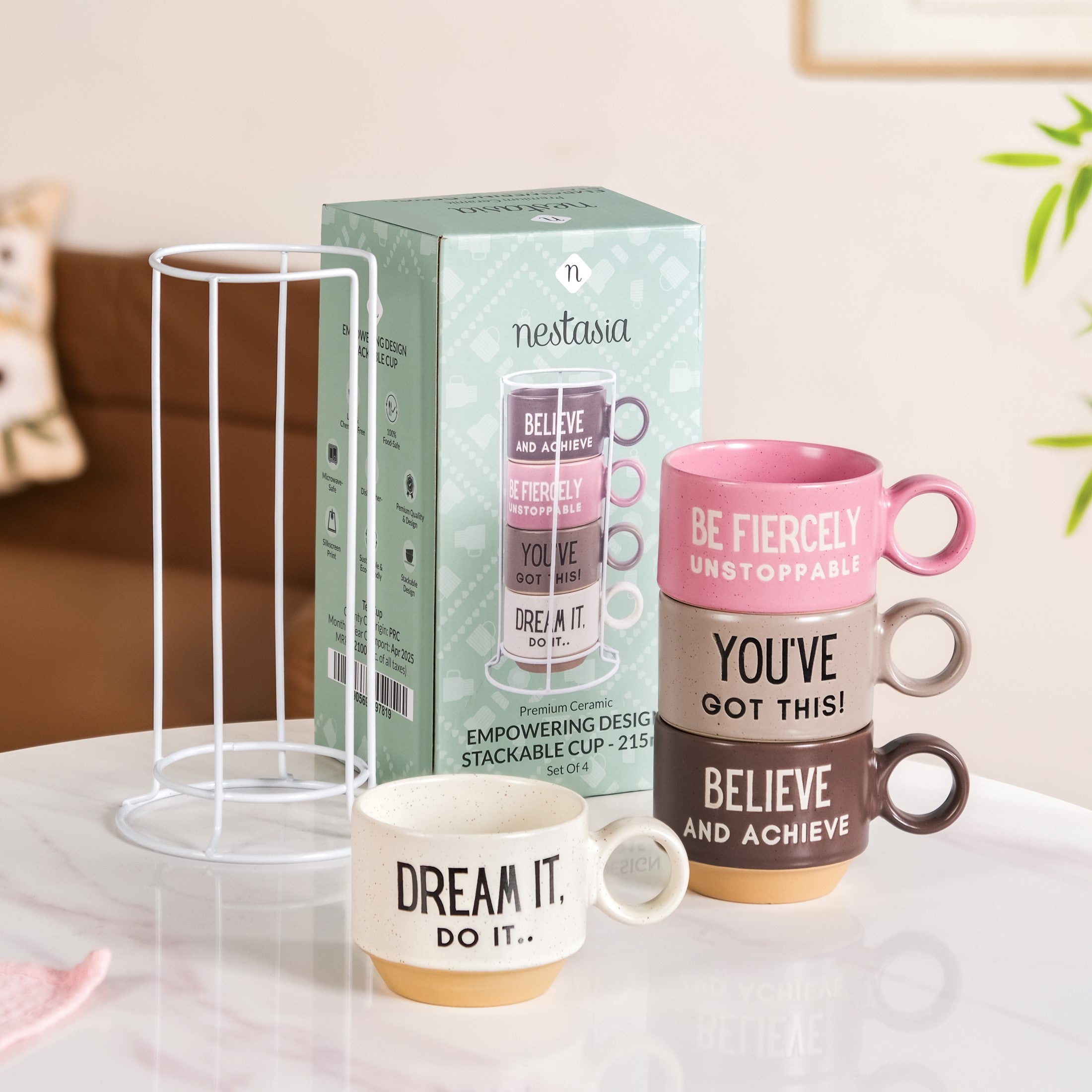 Inspirational Quotes Stackable Tea Cup Set Of 4 215ml Online - Premium ...