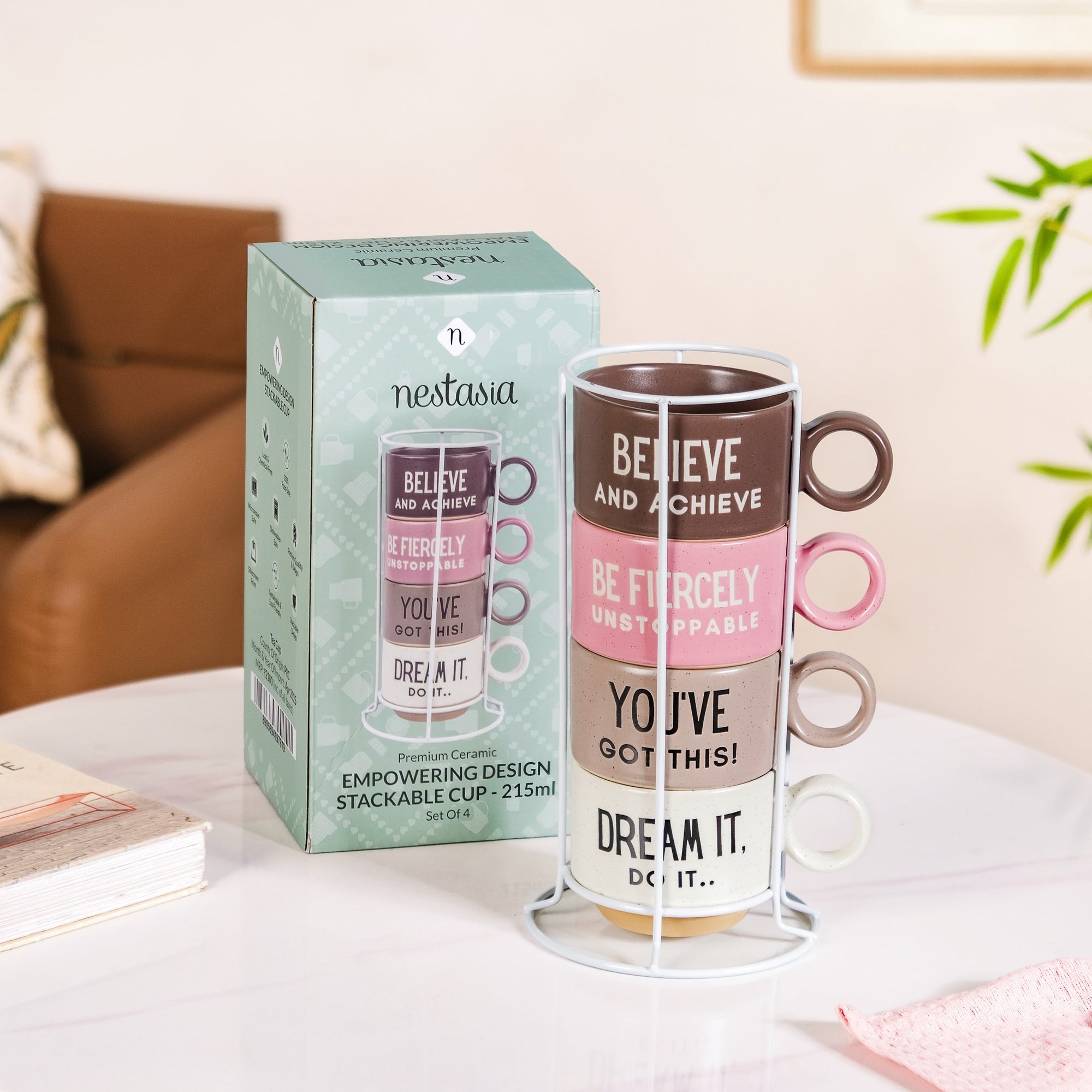 Inspirational Quotes Stackable Tea Cup Set Of 4 215ml Online - Premium ...