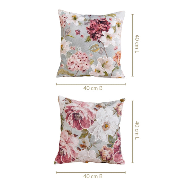 Enchanted Garden Embroidered Cotton Cushion Cover Set Of 2 40x40cm