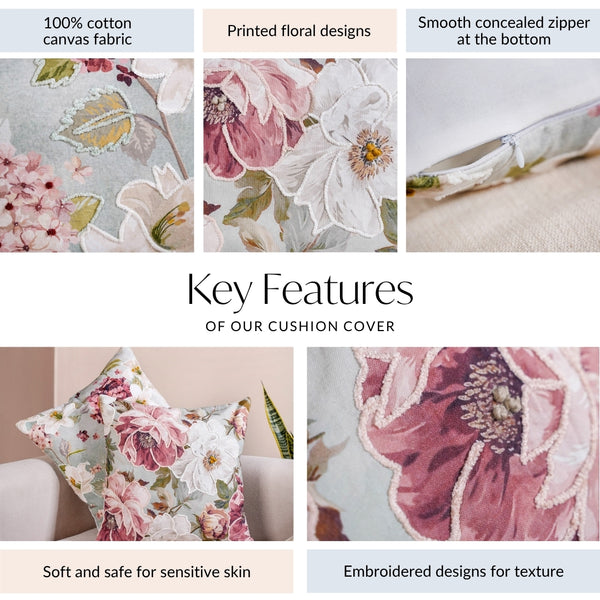 Enchanted Garden Embroidered Cotton Cushion Cover Set Of 2 40x40cm