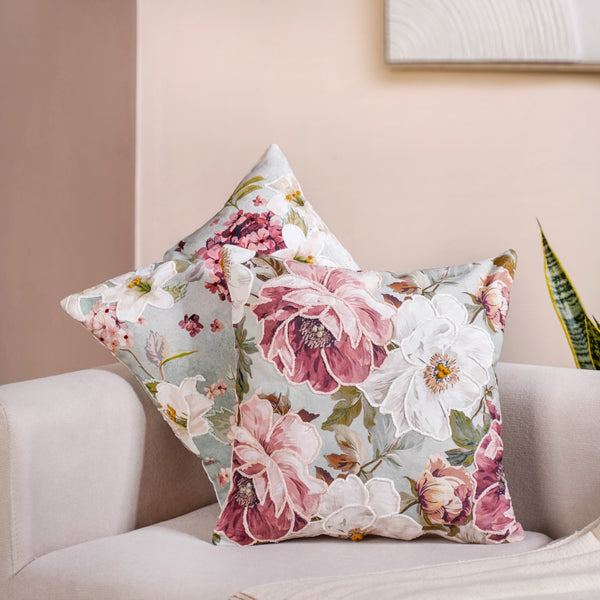 Enchanted Garden Embroidered Cotton Cushion Cover Set Of 2 40x40cm