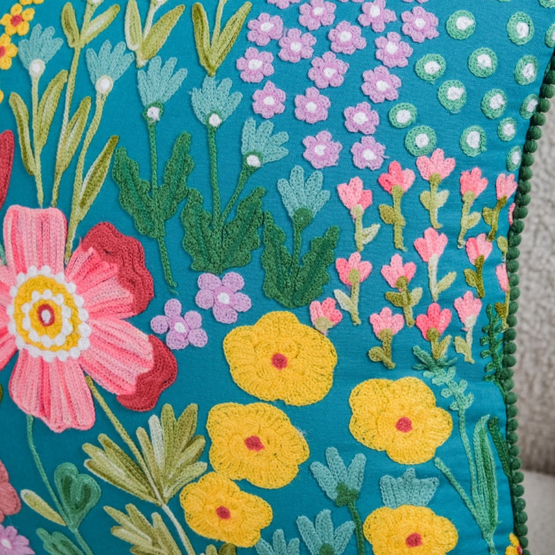 Enchanted Flora Cotton Embroidered Cushion Cover 40x40cm