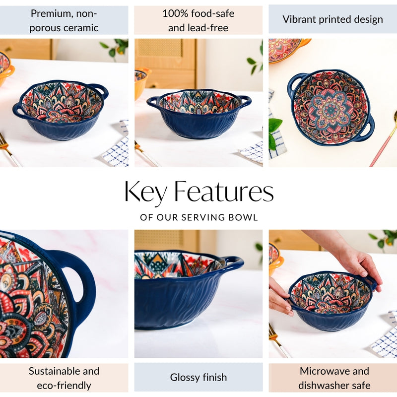 Enchanting Boho Ceramic Serving Bowl Blue 1500ml