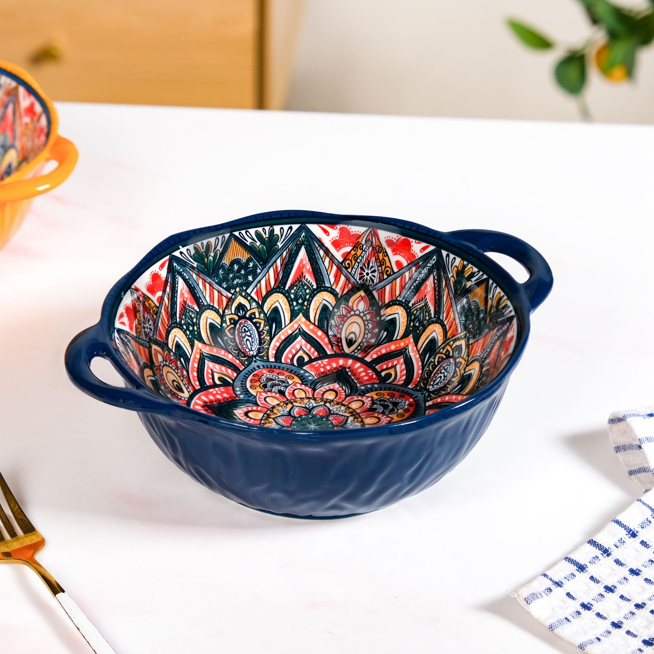 Mandala Melange Ceramic Serving Bowl Blue 1500ml