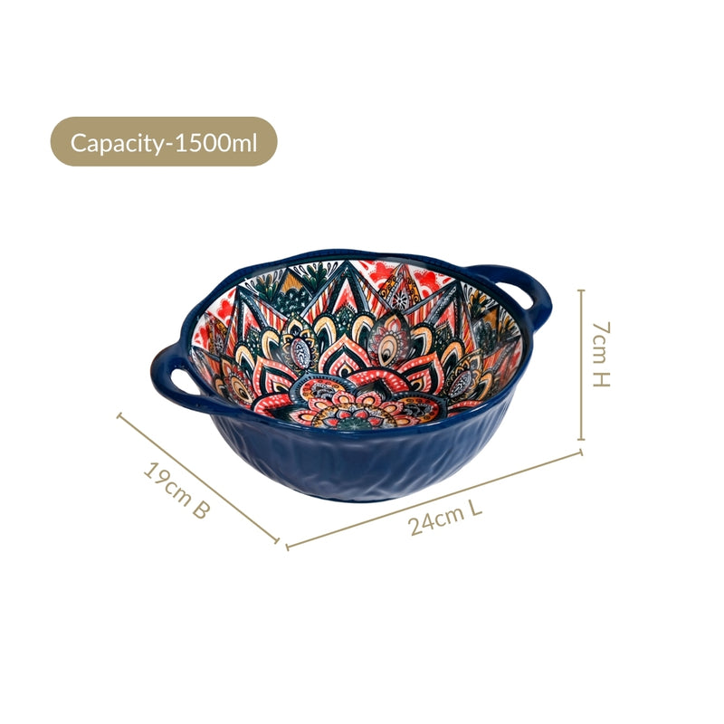 Enchanting Boho Ceramic Serving Bowl Blue 1500ml