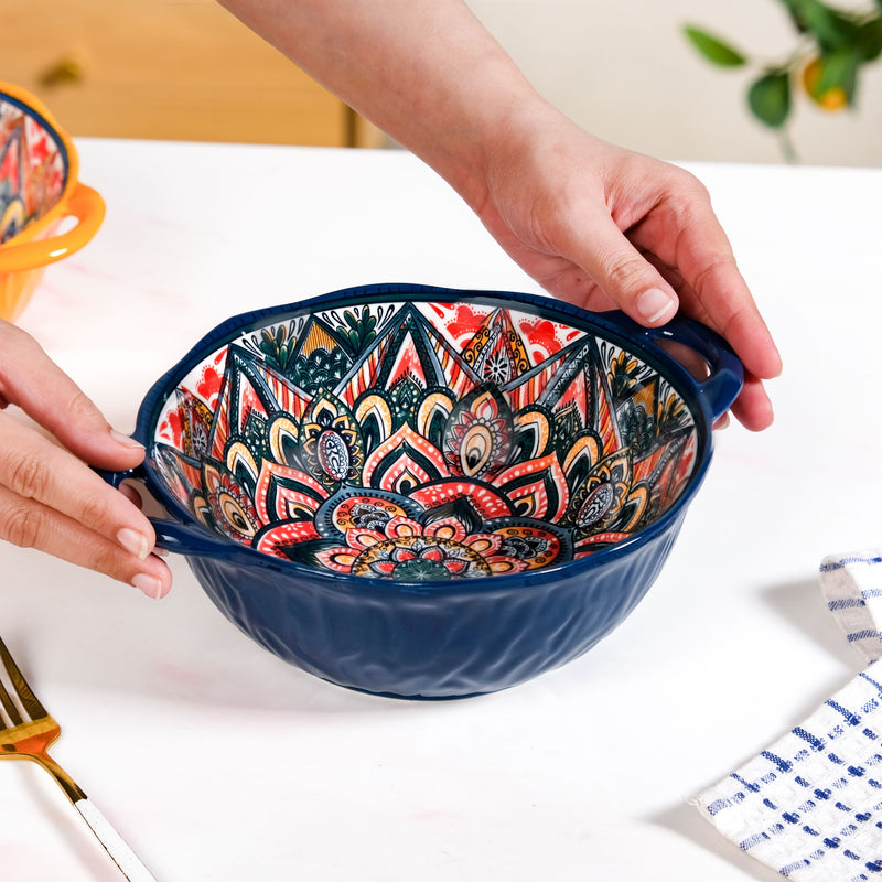 Enchanting Boho Ceramic Serving Bowl Blue 1500ml
