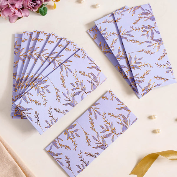 Lavender Leaf Paper Money Envelope For Weddings Set Of 12