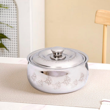 Engraved Floral Stainless Steel Hot Pot Casserole 1500ml