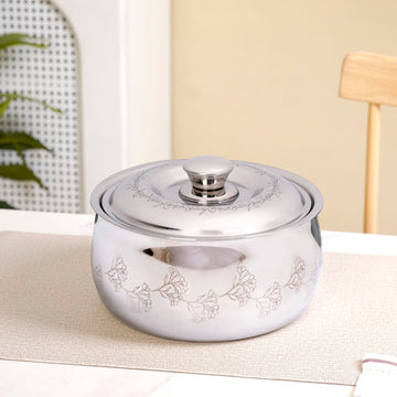 Engraved Floral Stainless Steel Hot Pot Casserole 2000ml
