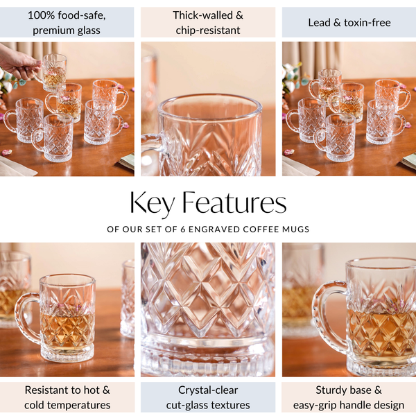 Engraved Glass Mugs Set Of 6 220ml