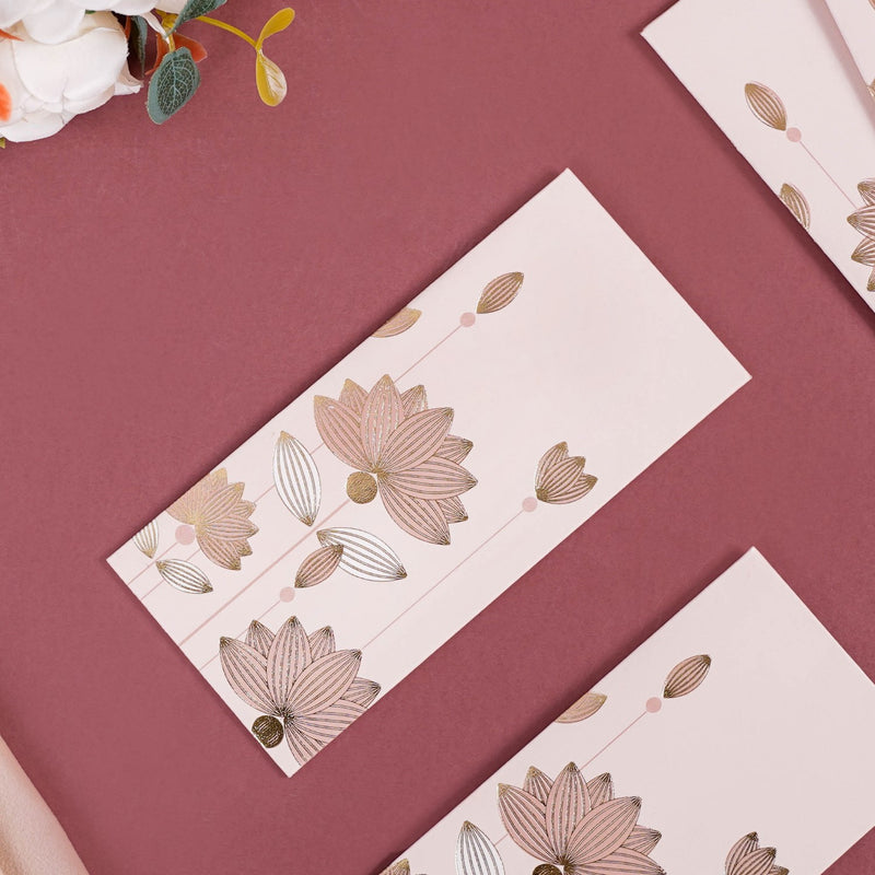 Gold Lotus Shagun Envelope Set Of 12 Pink