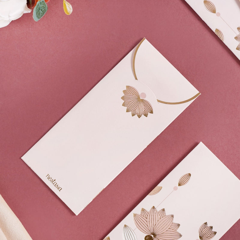 Gold Lotus Shagun Envelope Set Of 12 Pink