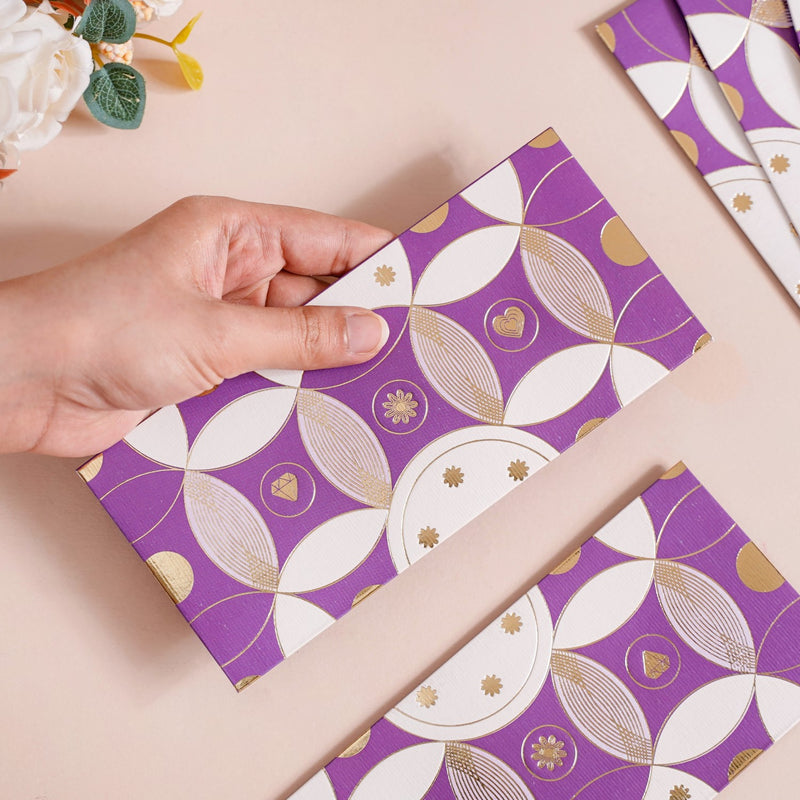 Set Of 12 Geometric Luxury Shagun Envelope Purple