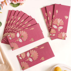 Gold Lotus Shagun Envelope Set Of 12 Maroon