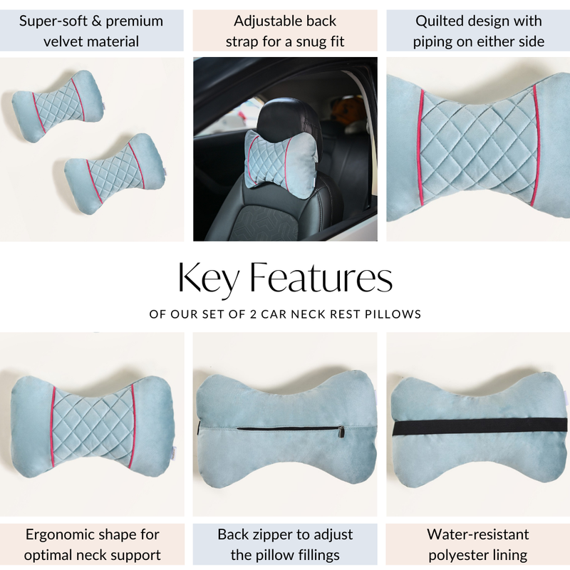 Ergonomic Velvet Car Neck Pillows Set Of 2