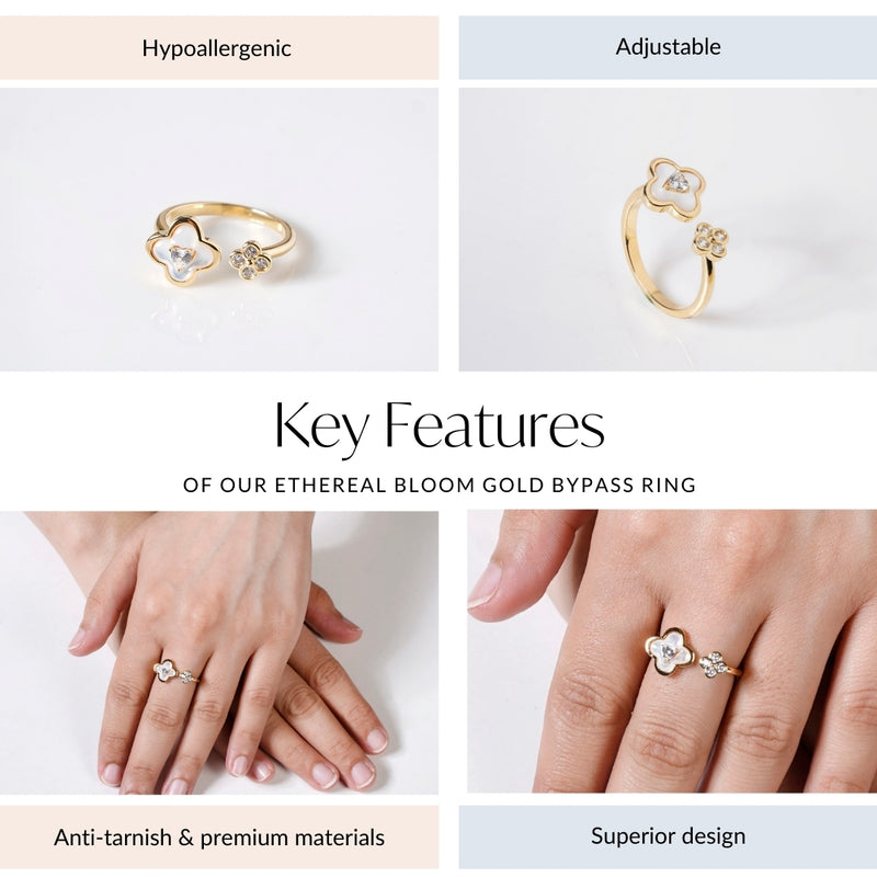 Ethereal Bloom Gold Bypass Ring