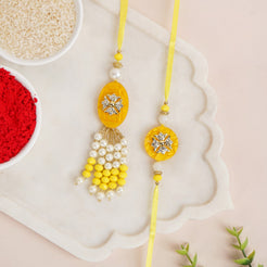 Ethereal Yellow Pearl Rakhi Lumba Gift Set