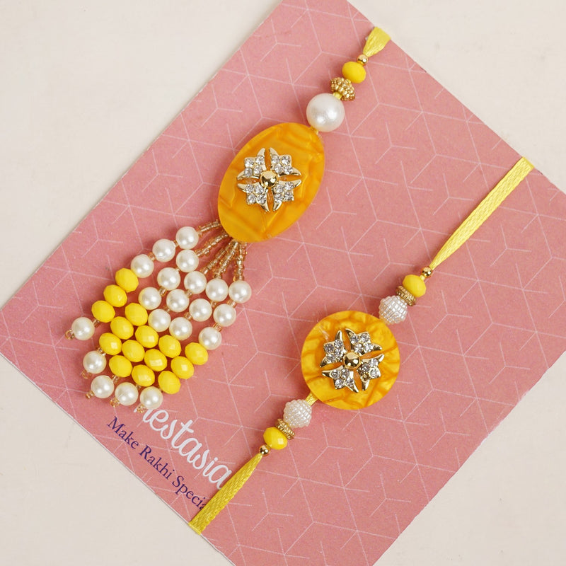 Ethereal Yellow Pearl Rakhi Lumba Gift Set