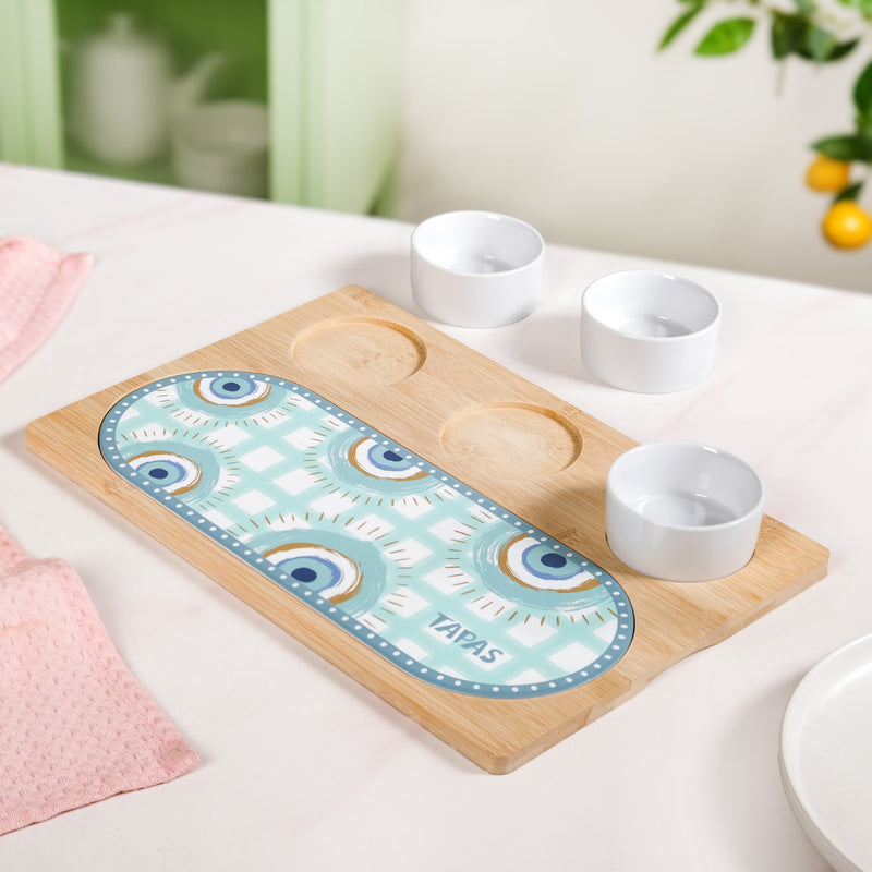 Evil Eye Serving Platter With Ceramic Bowls Set Of 4