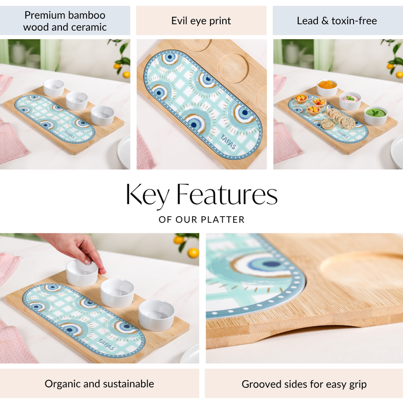 Evil Eye Serving Platter With Ceramic Bowls Set Of 5