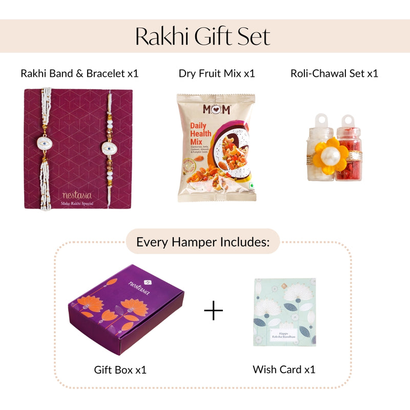 Evil Eye Protection White Rakhi Bracelet Gift Set