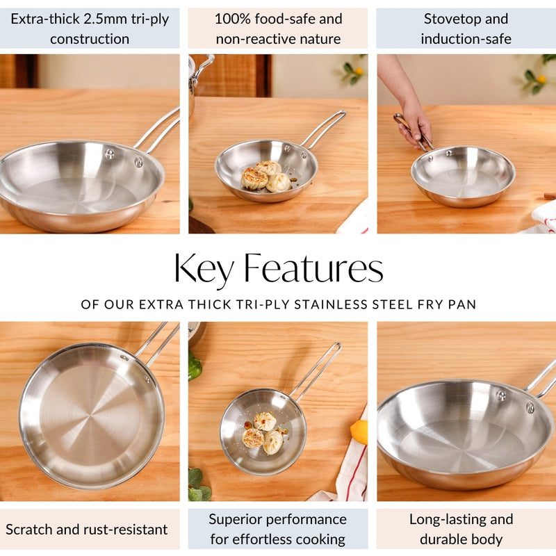 Extra Thick Tri Ply Stainless Steel Fry Pan 1000ml