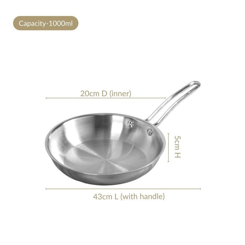 Extra Thick Tri Ply Stainless Steel Fry Pan 1000ml