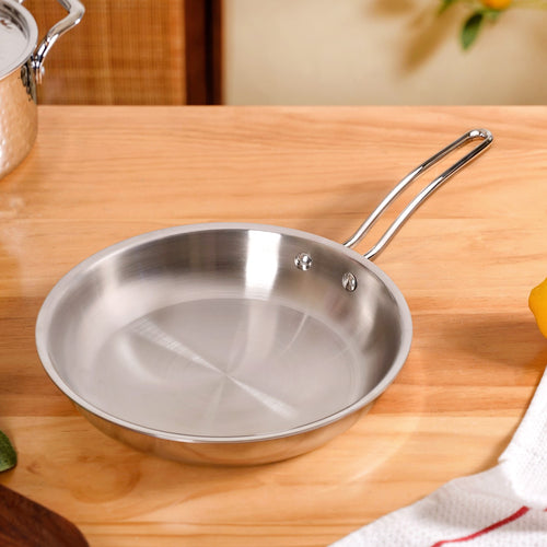 Tri Ply Thick Stainless Steel Fry Pan Induction Safe 1750ml