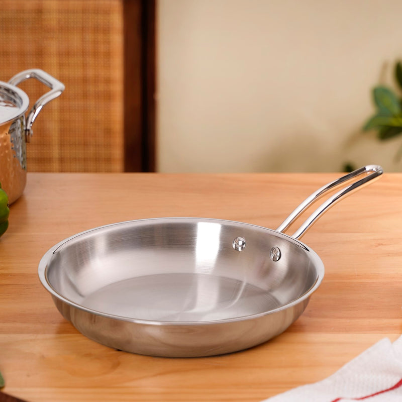 Tri Ply Thick Stainless Steel Fry Pan Induction Safe 1750ml