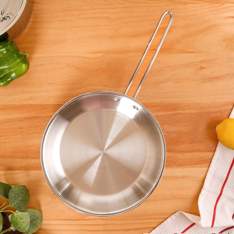 Tri Ply Thick Stainless Steel Fry Pan Induction Safe 1750ml