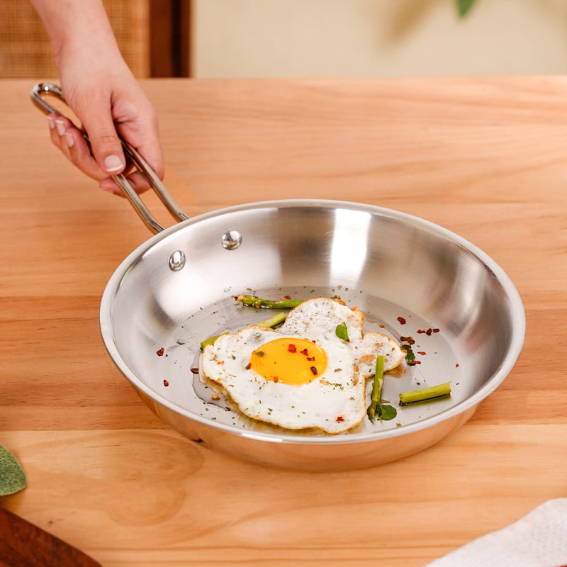 Tri Ply Thick Stainless Steel Fry Pan Induction Safe 1750ml