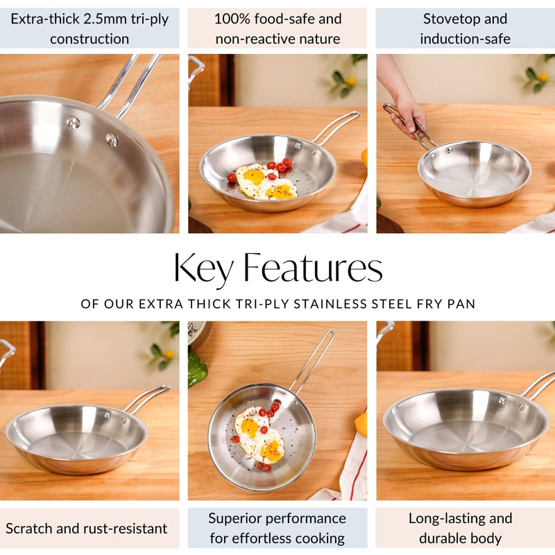 Extra Thick Tri Ply Stainless Steel Fry Pan 2000ml