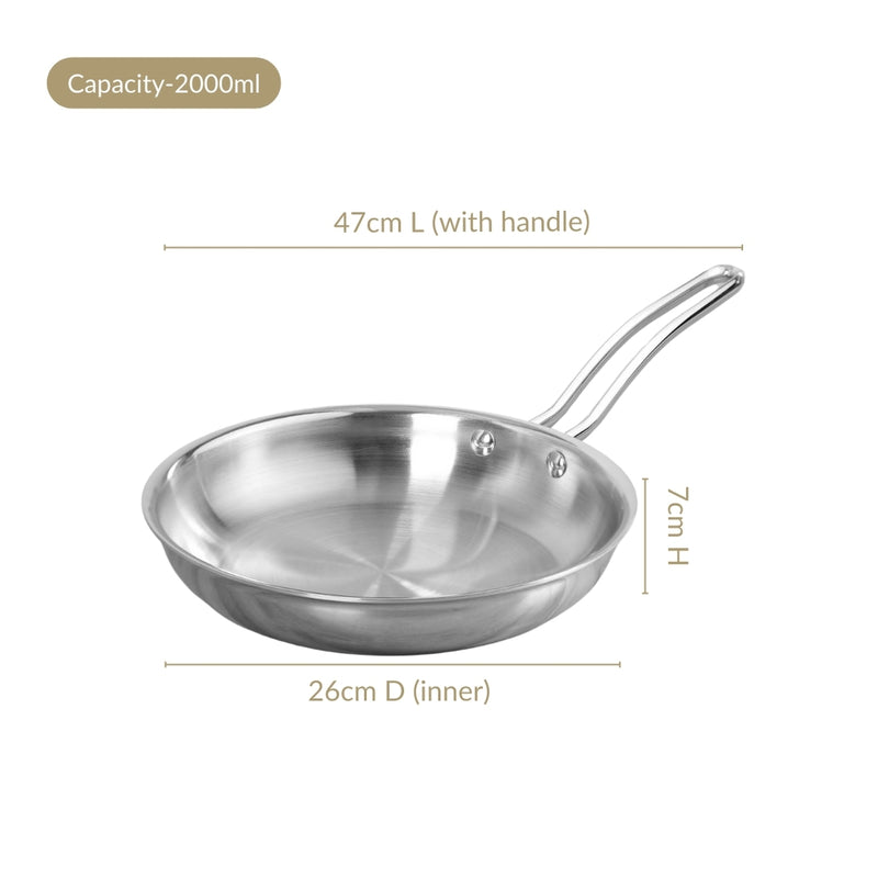 Extra Thick Tri Ply Stainless Steel Fry Pan 2000ml