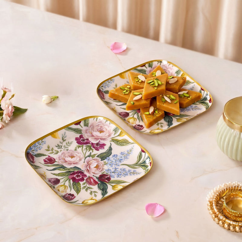 Vintage Blooms Serving Platter Set Of 2 In Gift Box