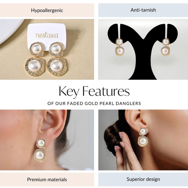 Faded Gold Pearl Danglers