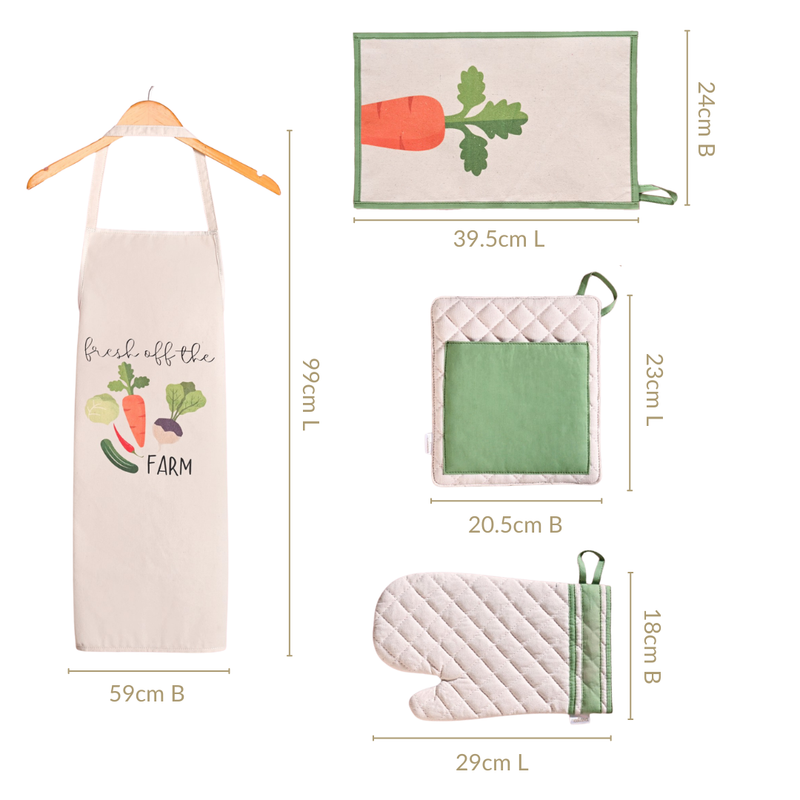 Farm Fresh Apron Mitten Pot Holder And Hand Towel Set Of 4