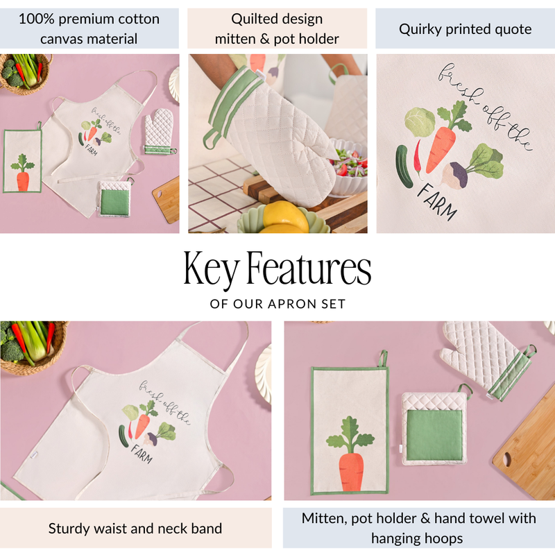Farm Fresh Apron Mitten Pot Holder And Hand Towel Set Of 4