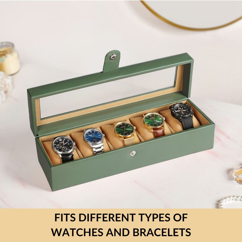 Faux Leather Watch Organiser Box Sage Green