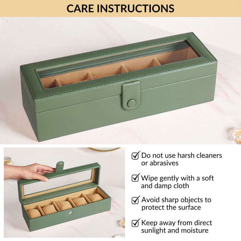 Faux Leather Watch Organiser Box Sage Green