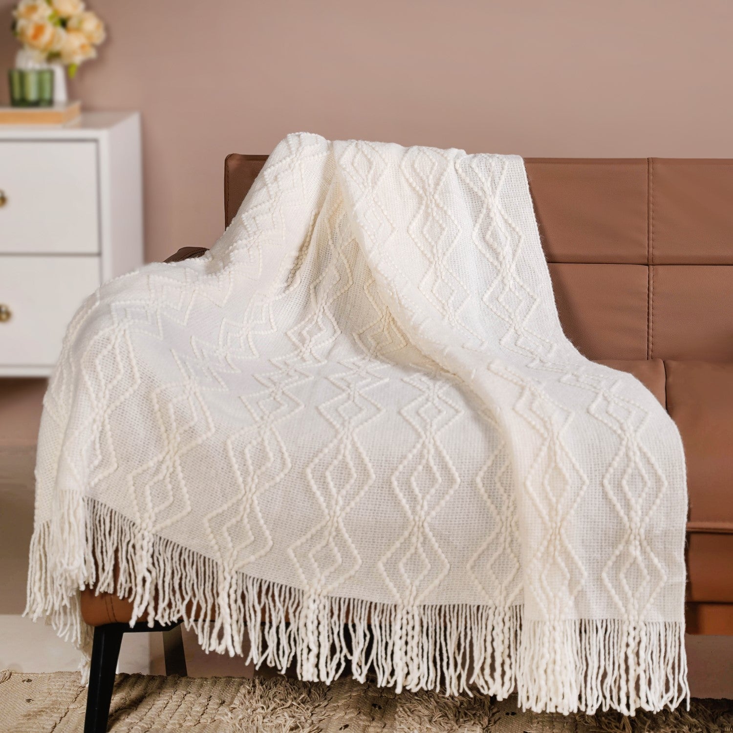 Feather Soft Throw Blanket Off White