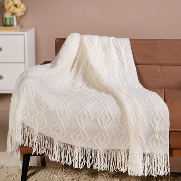 Feather Soft Throw Blanket Off White
