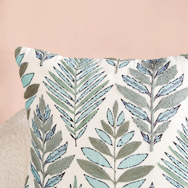 Fern Embroidered Cotton Cushion Cover 50x50cm