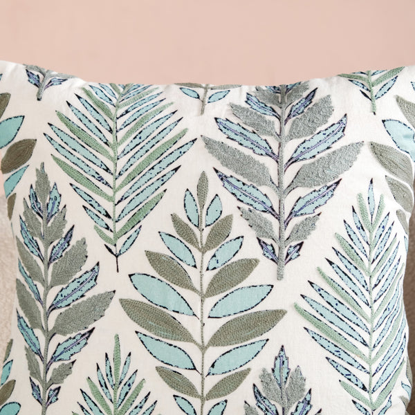 Fern Embroidered Cotton Cushion Cover 50x50cm