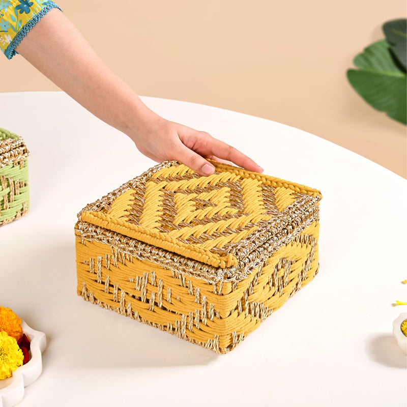 Festive Handcrafted Hamper Basket Gold And Yellow